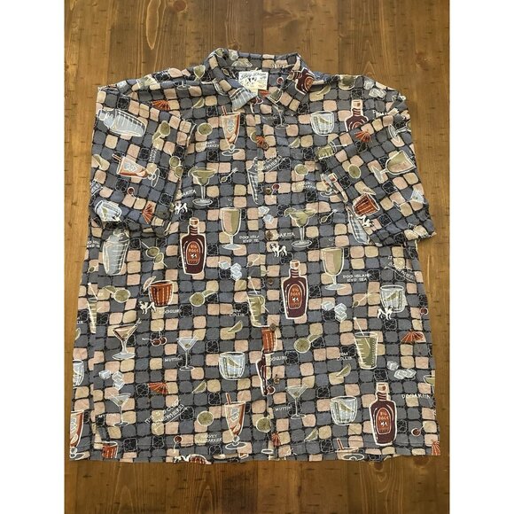Big Dogs Hawaiian Shirt Mens Sz XL It's 5 O'Clock Somewhere Cocktails Drinks Vtg - Picture 1 of 6